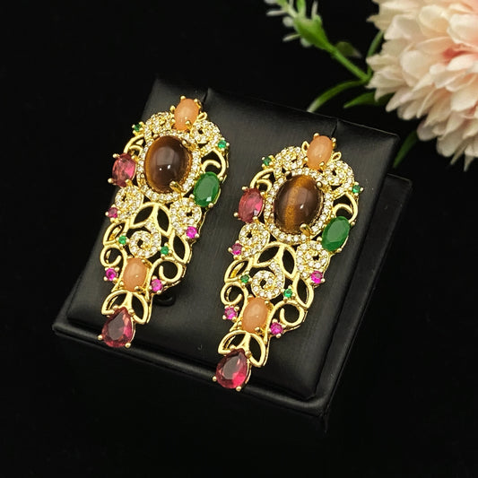 Falair Women's Luxury Zircon Simulated Jewelry Set Gilded Copper Bracelet Ring Necklace Earrings Daily Elegant Jewelry