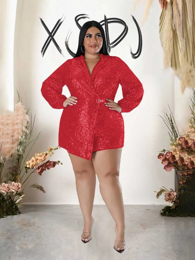 Jumpsuits Women Elegant Luxury Plus Size Party Ladies Long Sleeve Jumpsuit with Sequins 3xl 4xl 5xl Sexy Evening Woman Jumpsuit