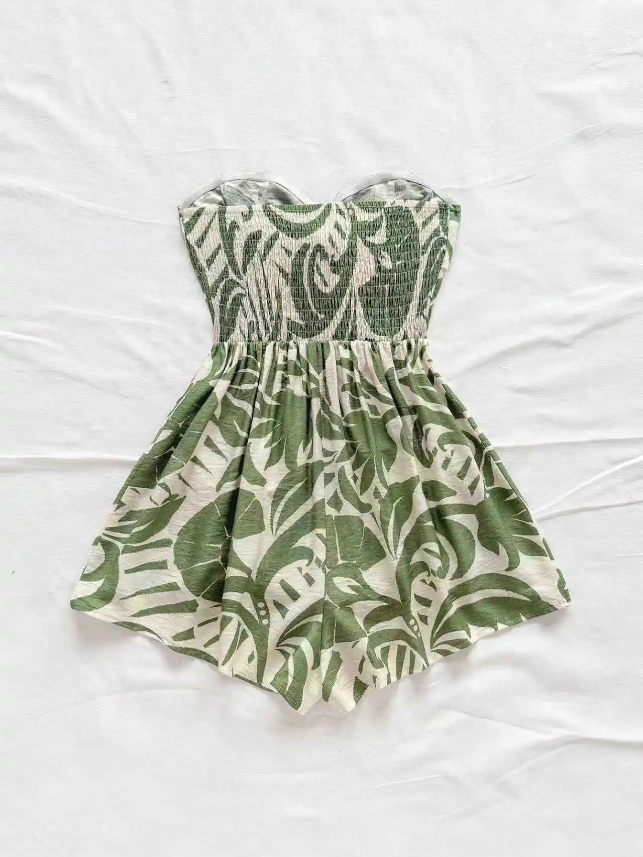 Women's Vacation Spring/Summer Carnival Cruise Party Watercolor Silhouette Printed Lace Up Front Knot Loose Strapless Jumpsuit