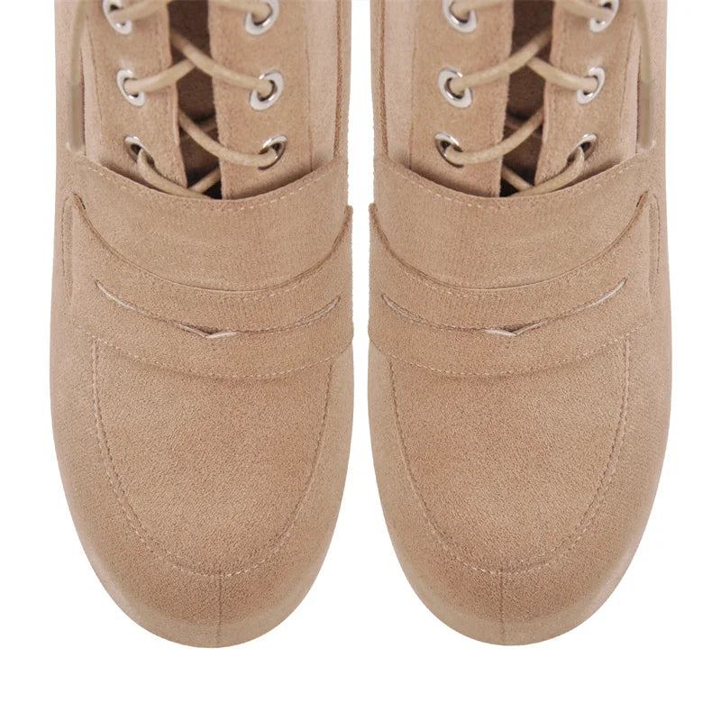 Onlymaker Women Round Toe Platform Ankle Boots Lace Up Comfort Faux Suede Classic Ankle Boot
