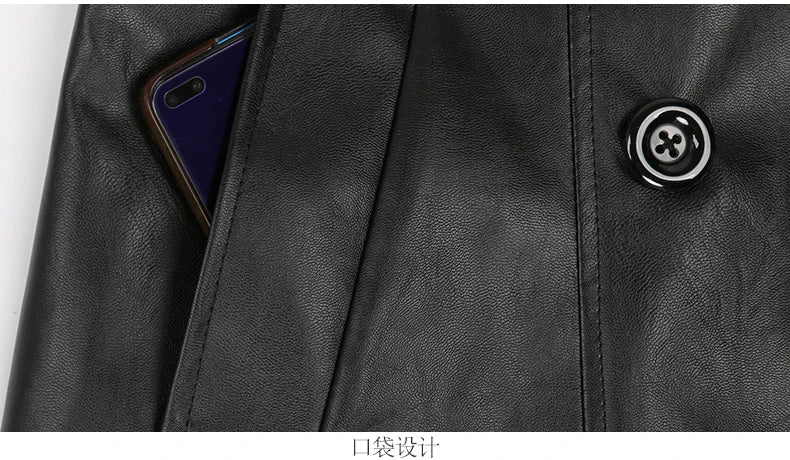 Mauroicardi Spring Autumn Waterproof Black Soft Pu Leather Trench Coat for Women Belt Double Breasted Floor Length Overcoat 2025