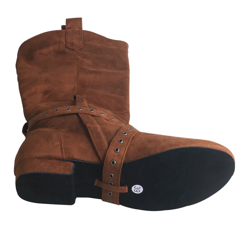 Customized Heel Practice Boots Half Boots Line Dance Boots Soft Suede Bottom Ballroom Party Dance Shoes Black Boots Dancing