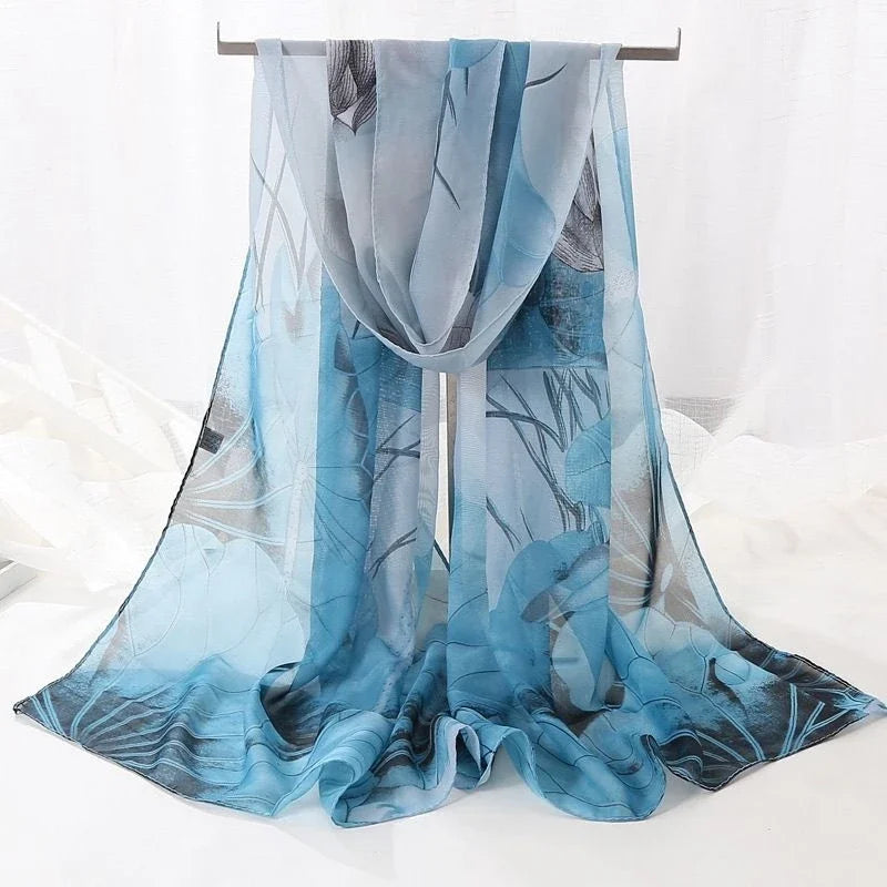 Thick Summer Floral Printed Hijab Chiffon Shawl For Muslim Woman Sun Protection Long Scarf Ladies Casual Wraps Headband 150*50cm