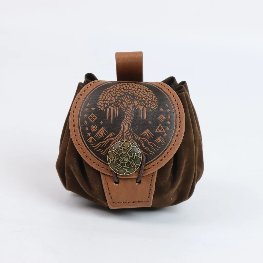 Medieval Viking Money Pouch Bag Cosplay Hangable Belt Waist Bag Unisex Leather Drawstring Bag Coin Purse Party Accessories Prop