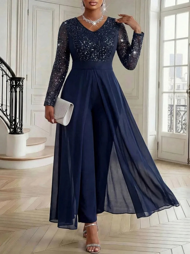 L-5XL Plus Size Women Clothes Jumpsuit Clothes Long Sleeve Urban Leisure Bodysuit New Wide Leg Jumpsuit Wholesale Dropshipping