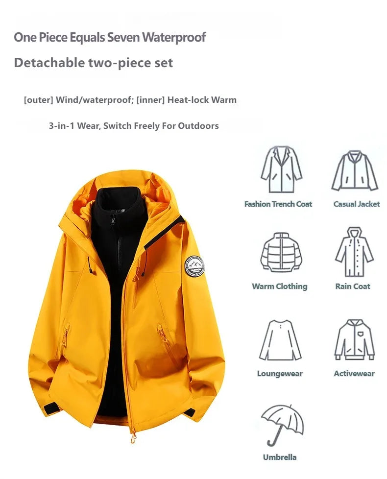 CHRLCK Men Women Hiking 3IN1 Jackets Waterproof Fleece Windproof Windbreaker Camping Climbing Trekking Outdoor Jacket Autumn