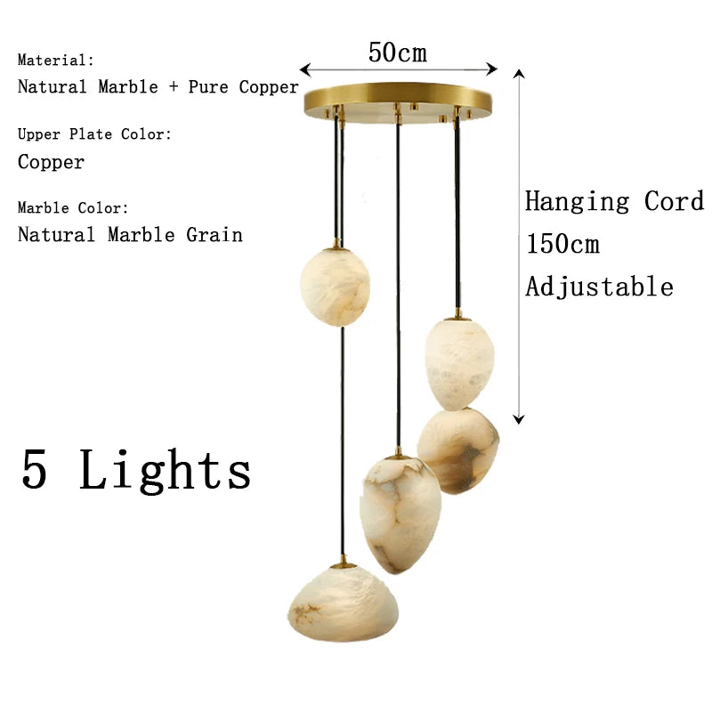 Natural Marble Art Pendant Lights Stone Lustre Copper LED Indoor Room Hanging Lamps For Ceiling Hall Stair Luxury Home Decor