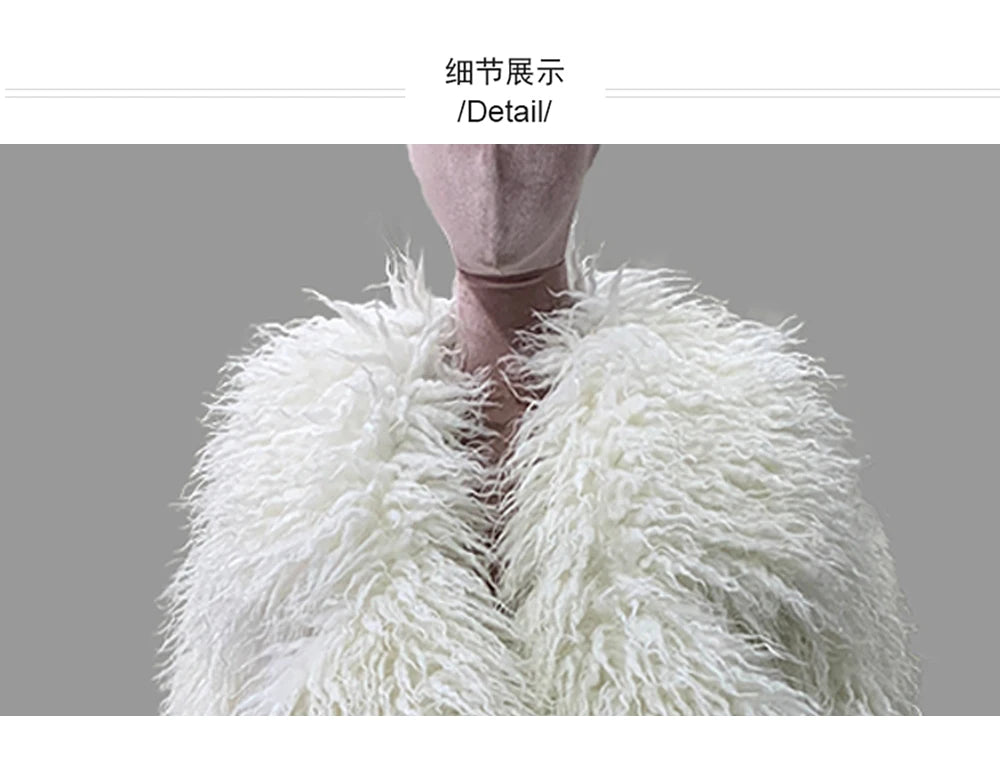 Lautaro Autumn Winter Long Oversized White Thick Warm Hairy Shaggy Fuzzy Faux Mongolian Fur Coat Women Pink Fluffy Overcoat