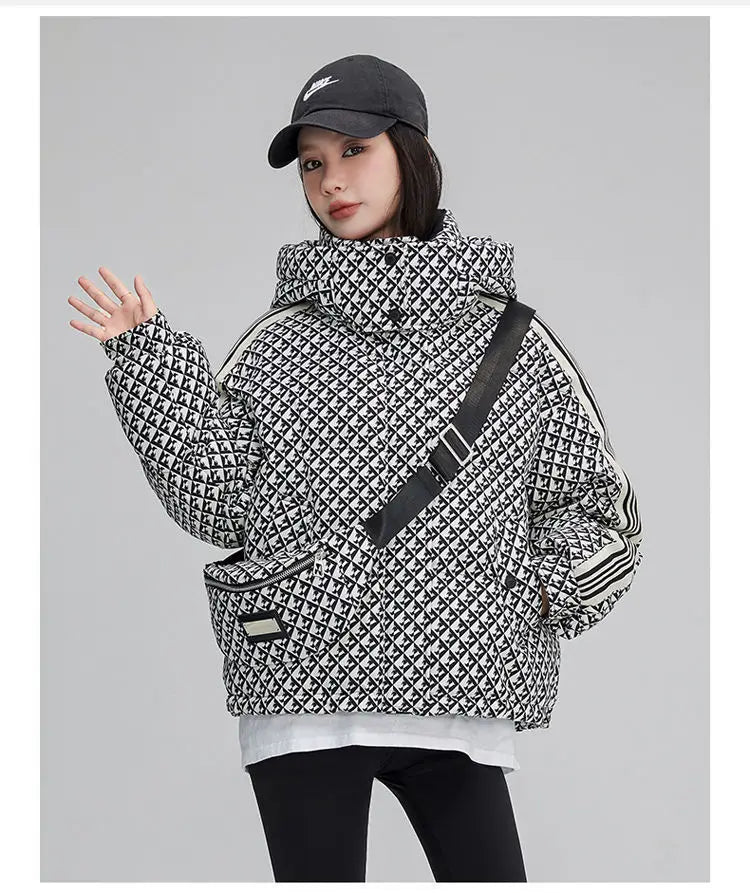 Thickened Houndstooth Down Jacket Women Winter 2023 New High Quality Korean Style Loose Bag Warm Fashion White Duck Puffer Coat