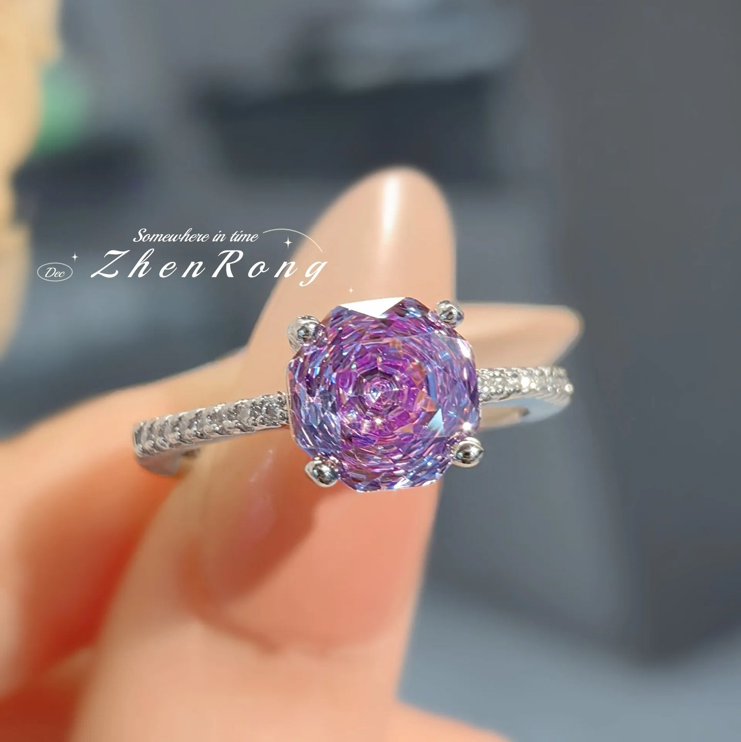 Foyejev Luxury Round Rose-cut Purple-Iron Oxide Zircon Pendant Necklace Earrings Ring Engagement Jewelry Set (Women's Style)