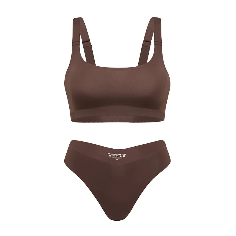 Hot Sale Leopard Print Seamless One-Piece Women's Camisole Lingerie Set T-back Bras And Panties Women Underwear Set