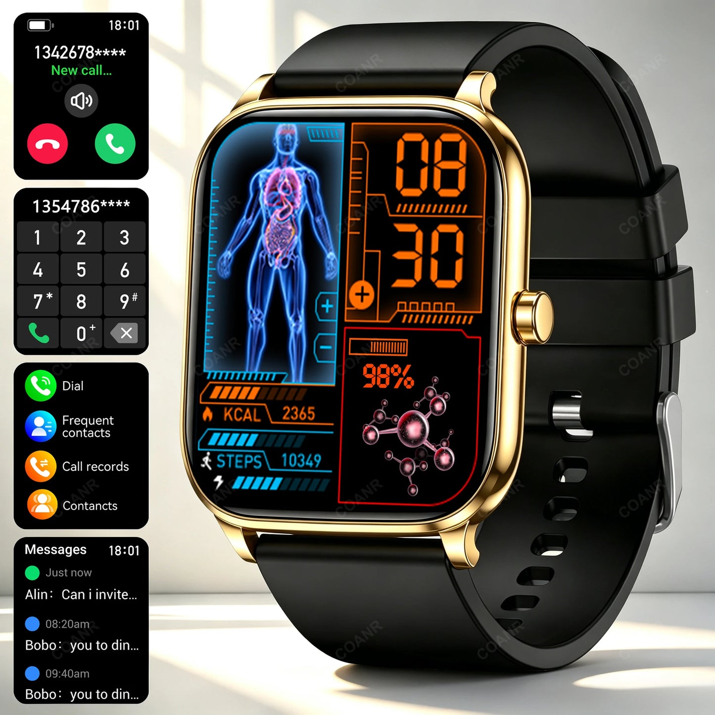 New Men woman Smart Watch 1.83" HD Screen Health Monitor wireless Call Sports Fitness tracking SmartWatches IP68 Waterproof