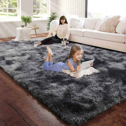 VIKAMA Black Fluffy Shaggy Rug Ultra Soft Plush Non-Slip Washable Carpet for Bedroom, Living Room, Cozy Home Decor
