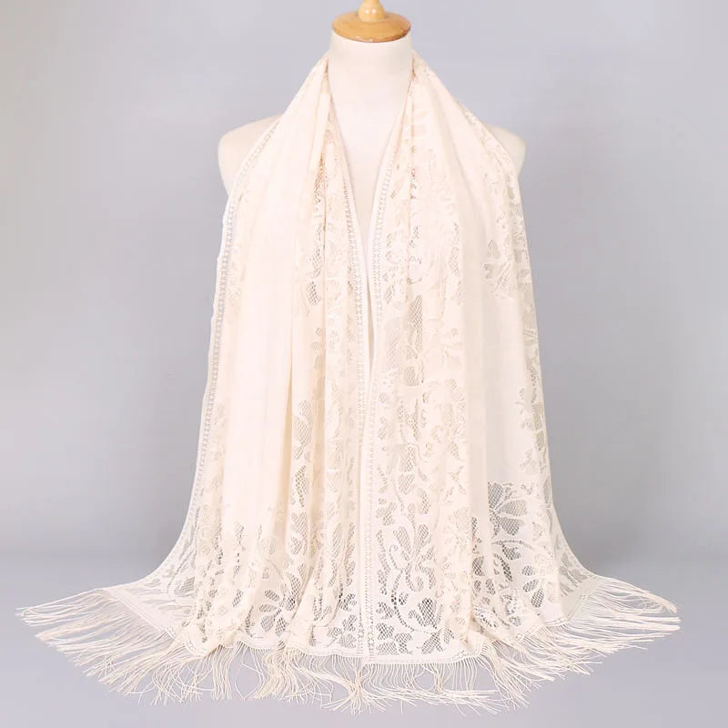 Hot Sale Floral Printed Lace Scarf Wedding Tassel Shawls Woman Beach Long Scarf Ladies Casual Wrap Headband 170*65cm
