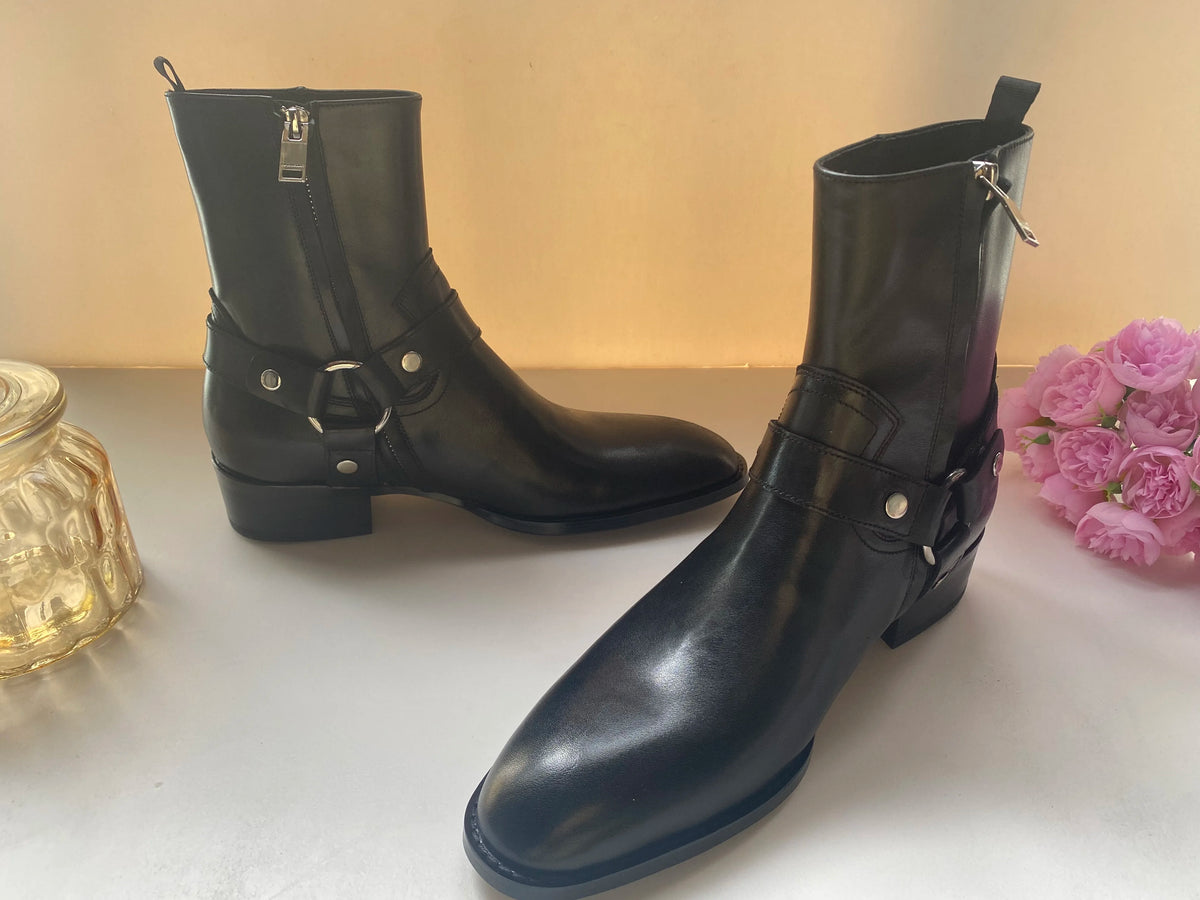 Brown Men Chelsea Boots Handmade High-quality Cow Suede Business Casual Square Toe Mid-heel Men Shoes Motorcycle Boots With Heel