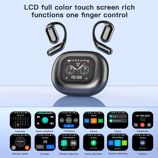 UYUXIO AI Language Translation Earbuds Real Time LCD Touch Screen Open Ear Wireless Headphone with 144 Language for Business