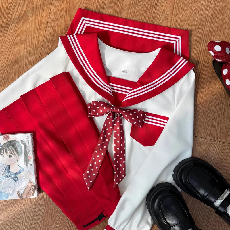 Japanese Sailor Suit Black/White/Red/Pink Korean College Sailor Fuku Short Sleeve High School Girls Students Jk Uniforms Seifuku