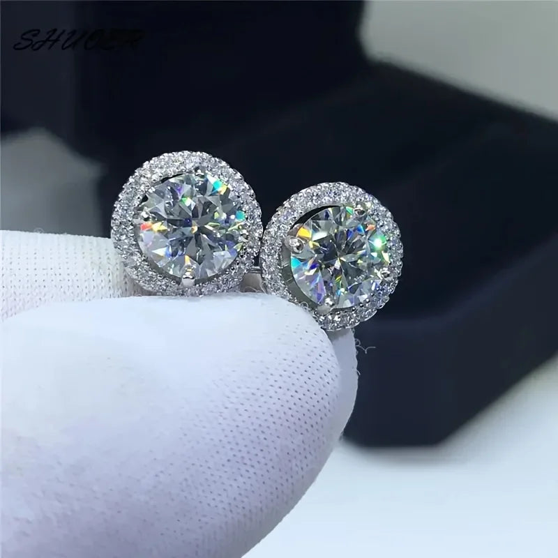 1 Pair of Fashion Halo Round Earrings Men Shiny Cube Synthetic Zirconia Suitable Wedding Luxury Exquisite Jewelry Pendant Gifts