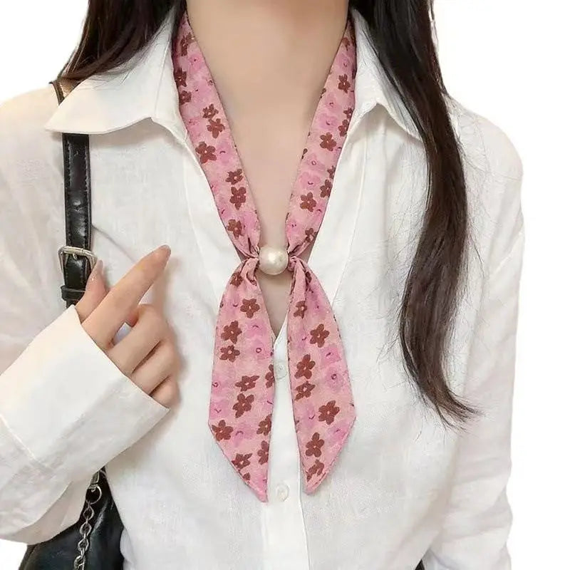 New Spring Retro Single Bead Silk Scarf - Korean Fashion Satin Versatile Outdoor Travel & Photography Wrap for Women