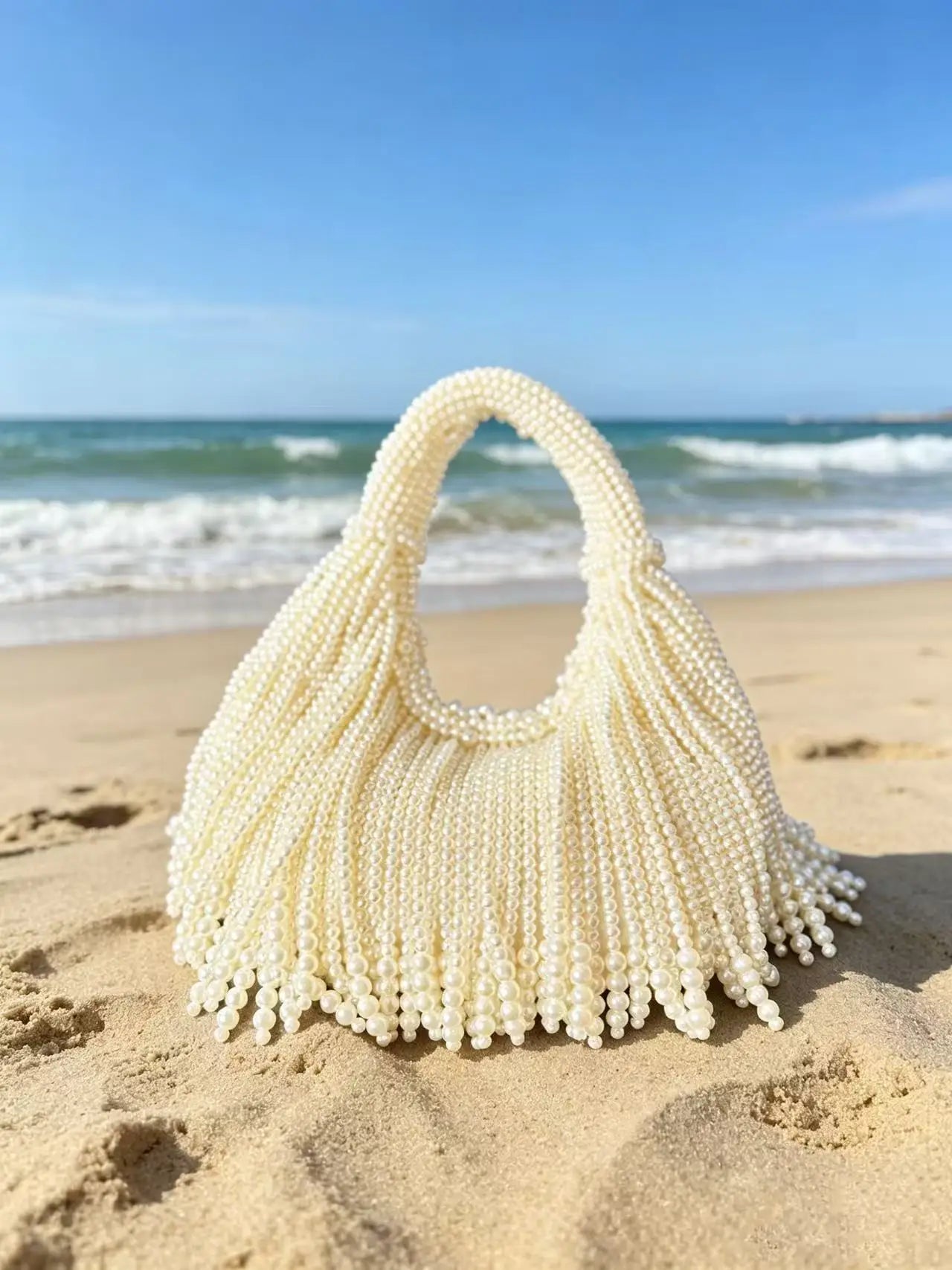 Luxury Handmade Faux Pearl Beaded Evening Clutch, Vintage Fringe Detail Shoulder Bag, Elegant Party Wedding Handbag for Women