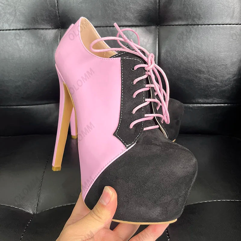 Olomm Handmade Women Pumps Sexy Stiletto Heels Round Toe Pretty Pink Party Shoes Ladies US Plus Size 5-20