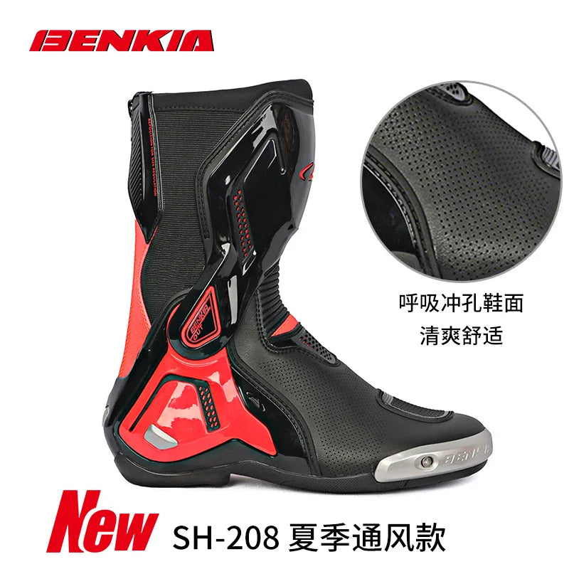 BENKIA CE Certified Motorcycle Boots, Professional Track Racing Breathable Summer Riding Boots