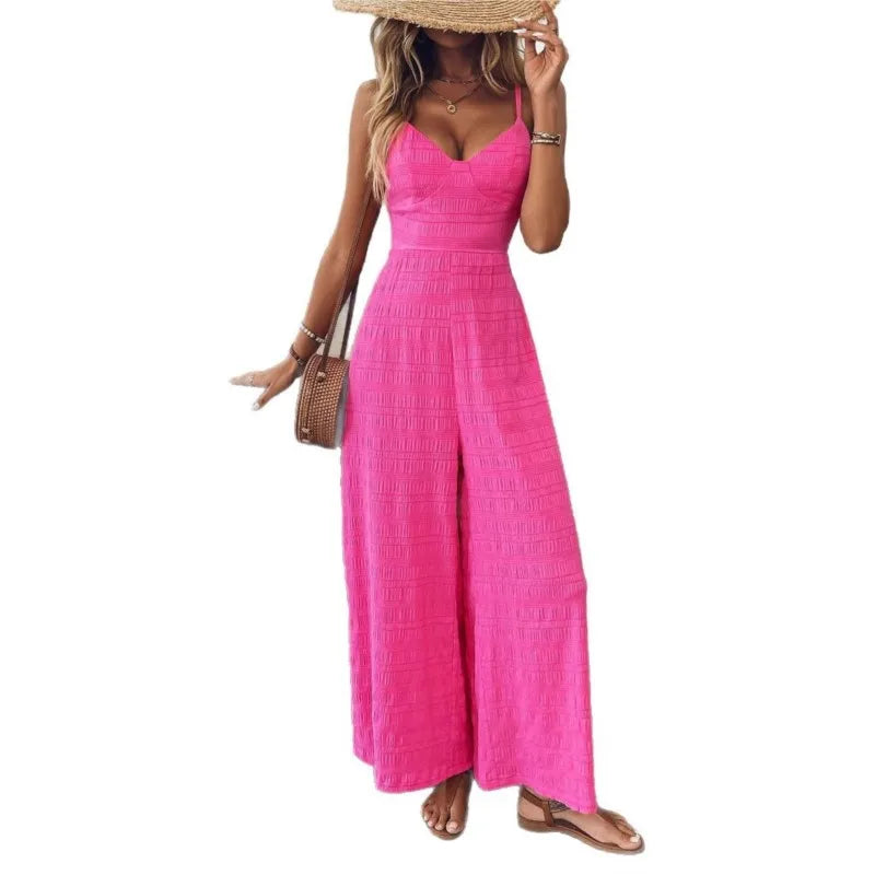 2025 Simple Style Jumpsuit Jumpsuits For Woman Wide Leg Women's Clothing Casual Sleeveless Sling Solid Color Holiday Vacation