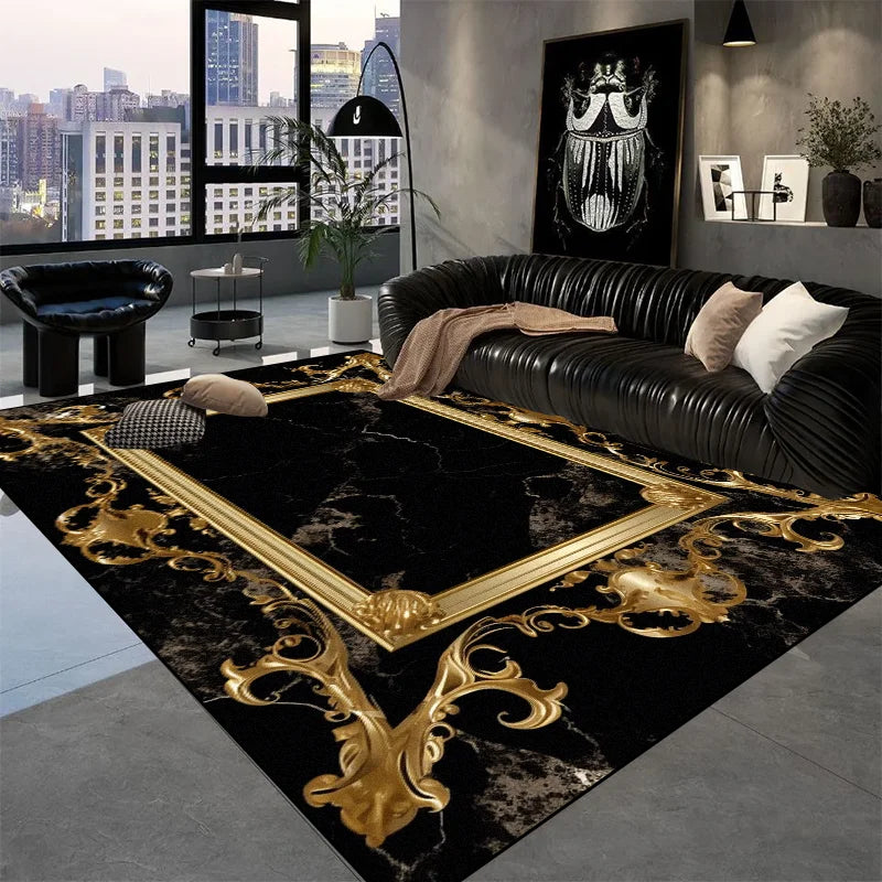 Europe and America Luxury Rugs for Living Room Decoration Home Golden Parlor Large Carpet Non-slip Bedroom Mat Washable Soft Rug