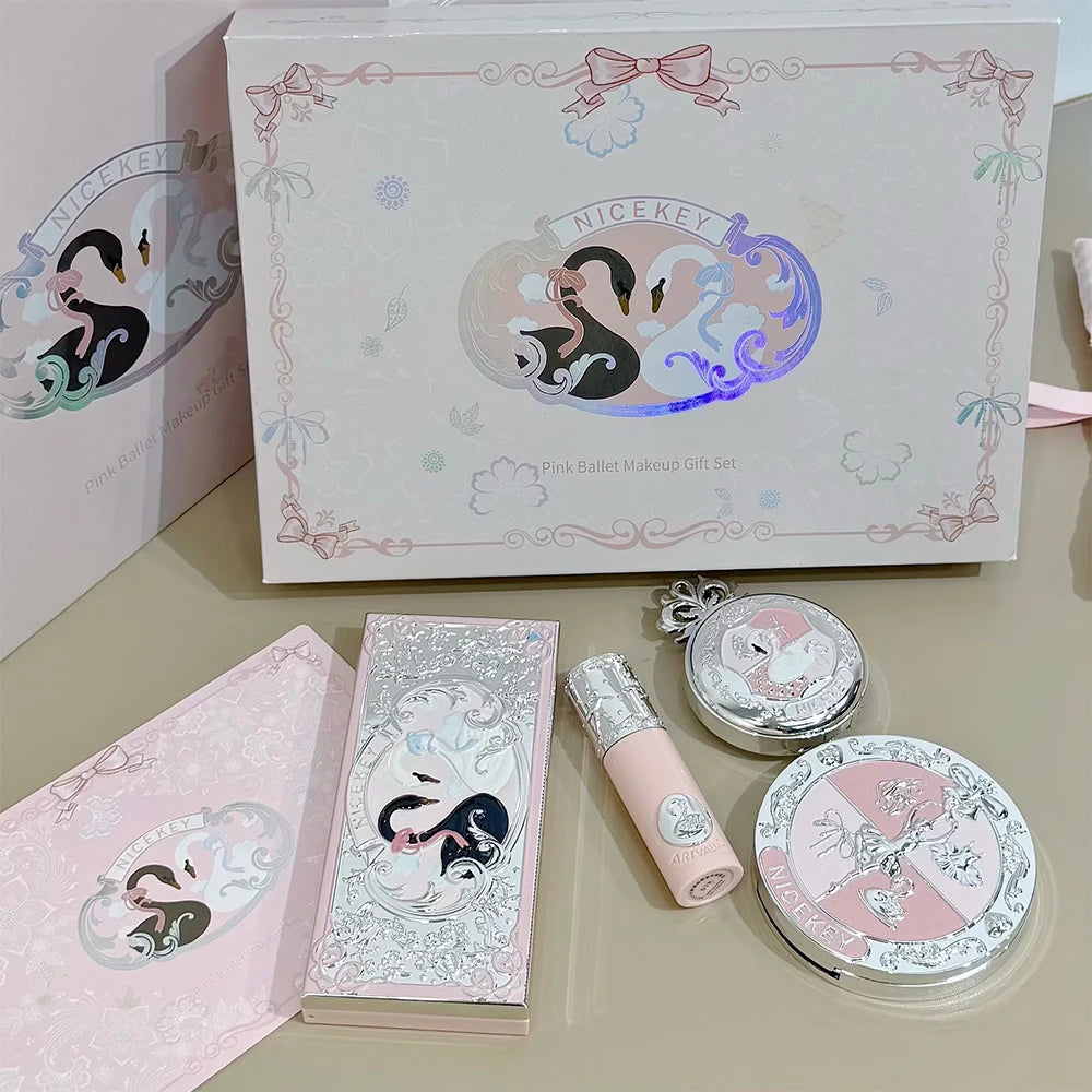 NICEKEY Makeup Sets Include 1*Lip Stain,1*Pressed Powder,1*Highlight Powder,1*Eyeshadow Palette With Necklace Gift Cosmetics Kit