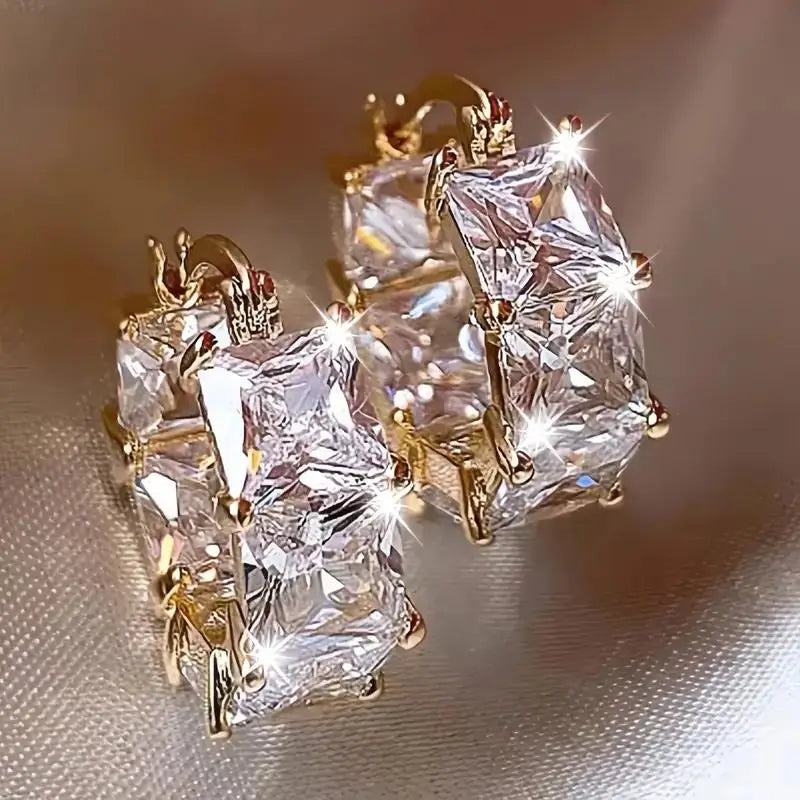 Golden Plated Cubic Zirconia Drop Hoop Earrings for Women Luxurious Fashion Huggies Party Jewelry Gifts