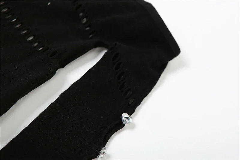 Black Night Party Lace Jumpsuits Woman Long Sleeve Skew Collar Hollow Out Patchwork Skinny One Pieces Rompers Womens Jumpsuit