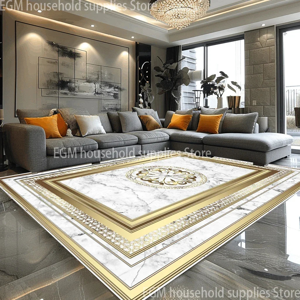 European Style Luxury Large Rugs for Living Room Black Gold Parlor Sofa Carpet Non-slip Easy Cleaning Soft Rug Coffee Tables Mat