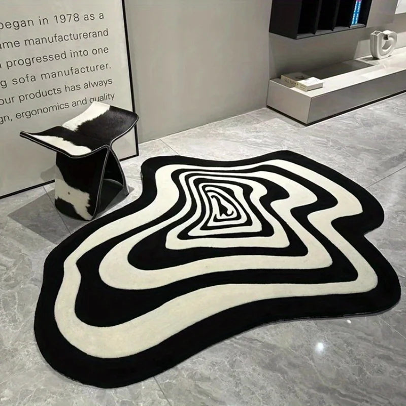 Modern Irregular Carpet Living Room Bedroom Home Decoration Rug Black White Floor Mat Entry Doormat Area Rugs Machine Washable