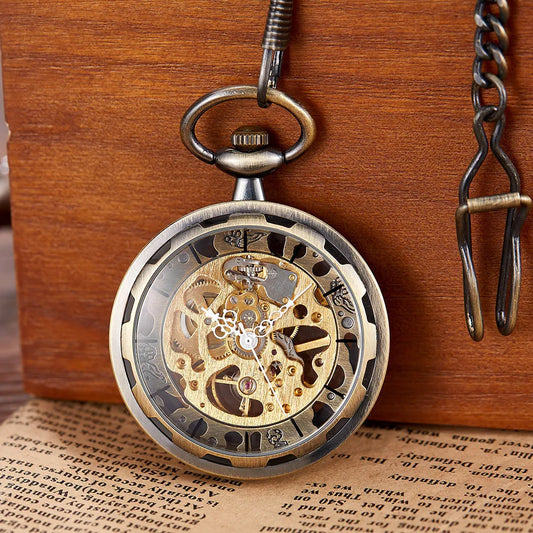 Vintage Transparent Hollow Women Men Skeleton Mechanical Pocket Watch Hand Winding With Waist Belts Chains Gift Watches Clock