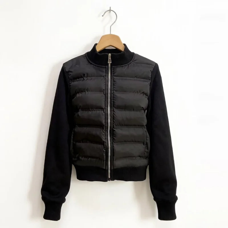 European Women's Jacket, Spring and Autumn Down Coat, Black Splice Sweater Sleeves ,light-minded Coat Jacket, Female