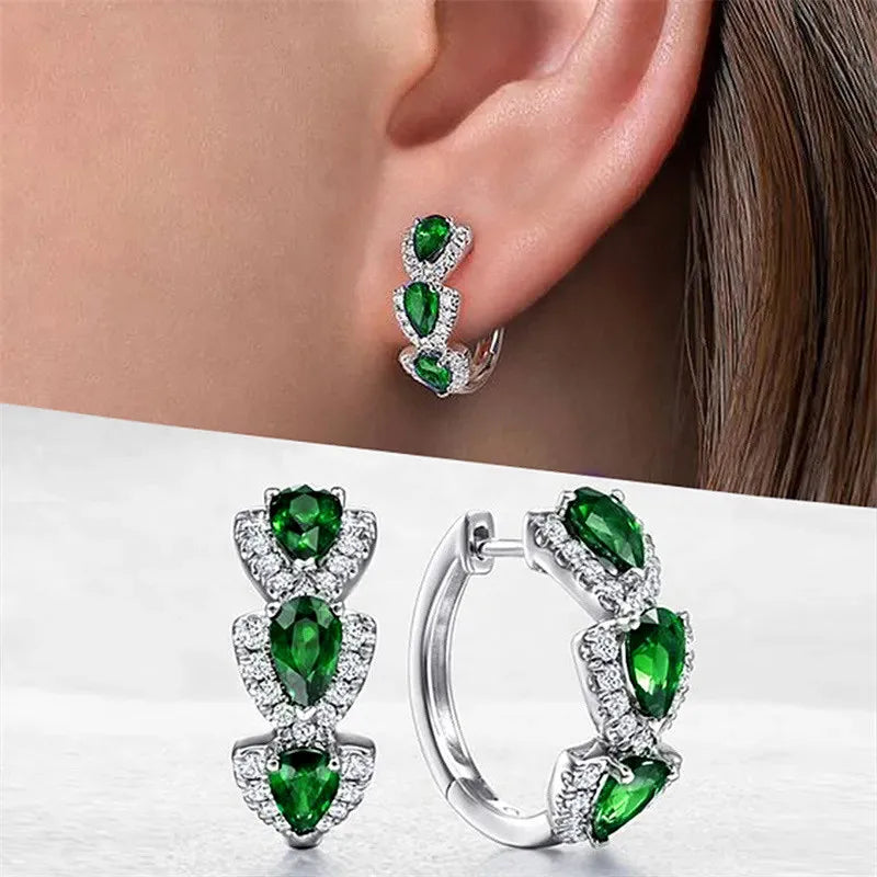 925 Sterling Silver Luxury Trendy Blue Cubic Zirconia Hoop Earrings Wedding Party Elegant Accessories for Women Jewelry Gift