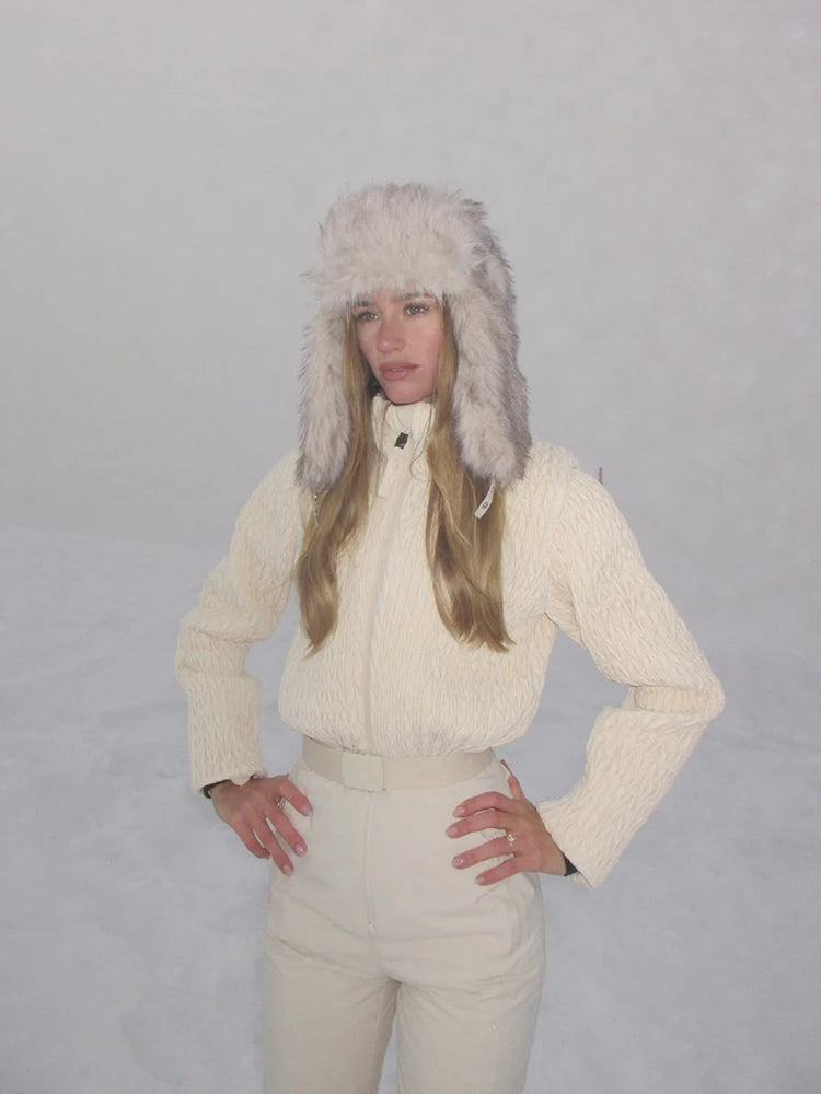 Fashion Women's Ski Jumpsuit High Neck Full Sleeve Knit Patchwork Straight Warm Thick Female Jumpsuits 2026 Winter Lady Skiwear