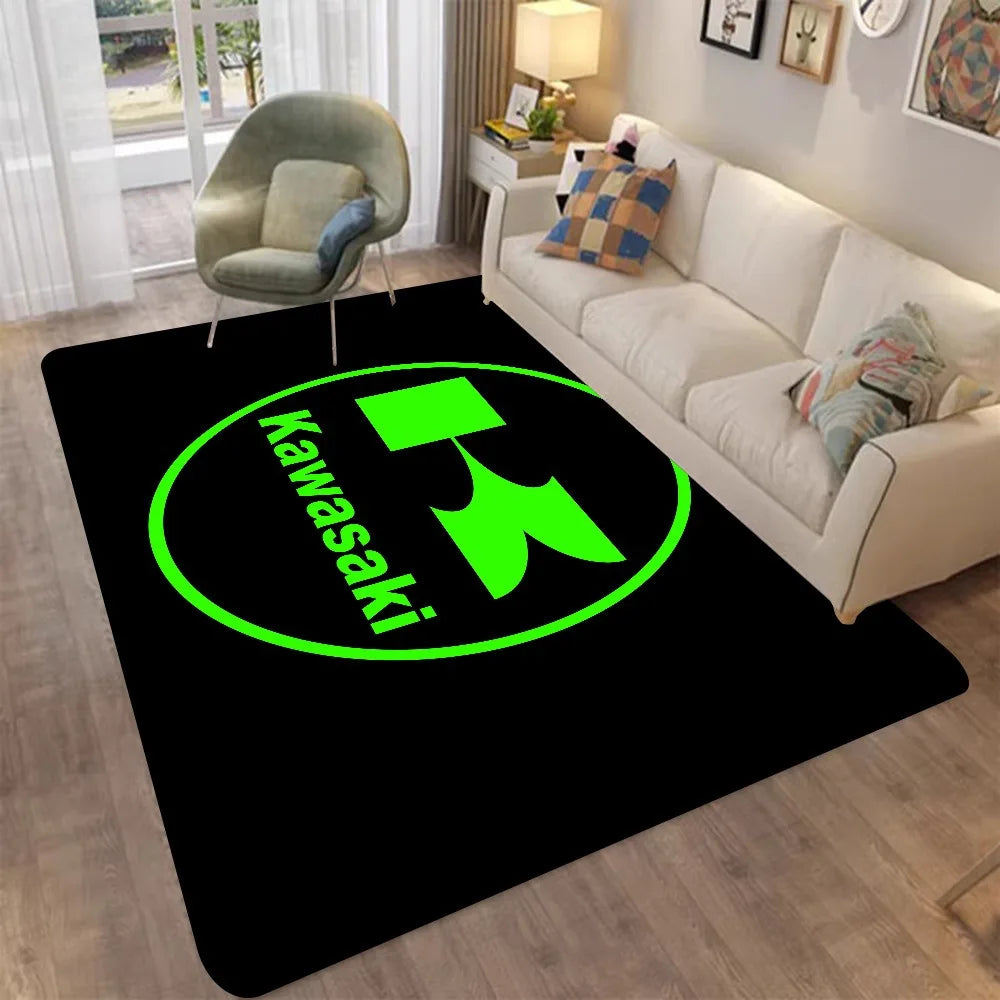 Kawasaki Motorcycle Printed Carpet Non-slip Carpet Carpets for Living Room or Bedroom Non-Slip Rug for Sofa or Kids' Area Decor
