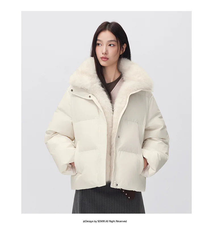 Semir Women Down Jacket Detachable Plush Collar 90 Percent Down Fill Water Repellent Windproof Versatile Outdoor 2026 New