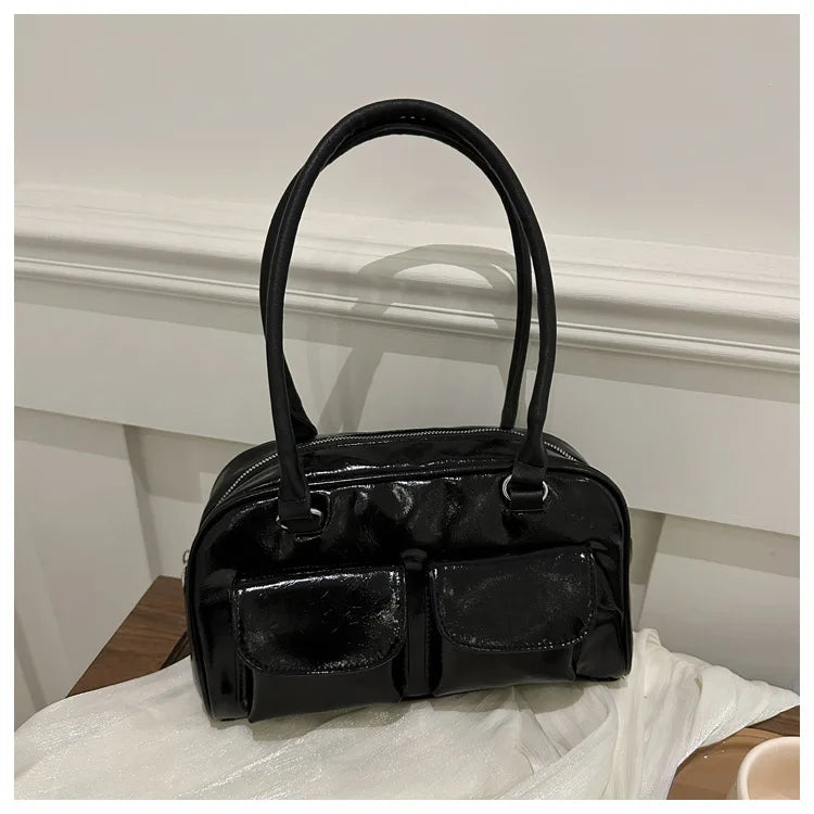 Vintage Women Business Shoulder Bags Simple Ladies Commute Tote Bag Pu Leather Female Underarm Bag Burgundy Large Handbags Purse
