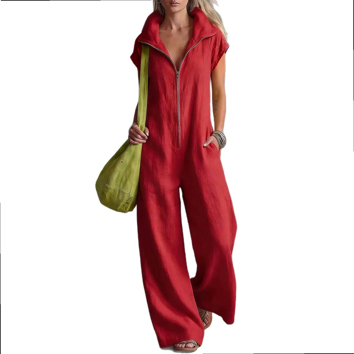 Loose Fit Jumpsuits with Pockets for Women Spring Summer Casual Linen Overall Playsuit