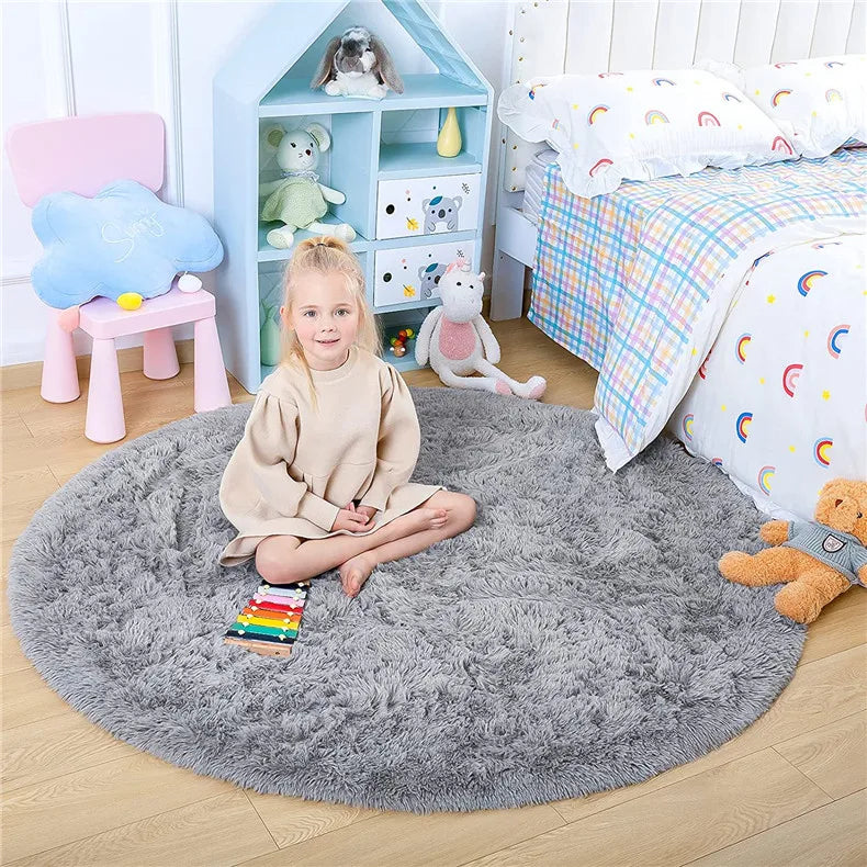 Round Fluffy Soft Area Rugs for Kids Room Princess Castle Plush Shaggy Carpet Cute Circle Nursery Rug Home Decor Circular Carpet