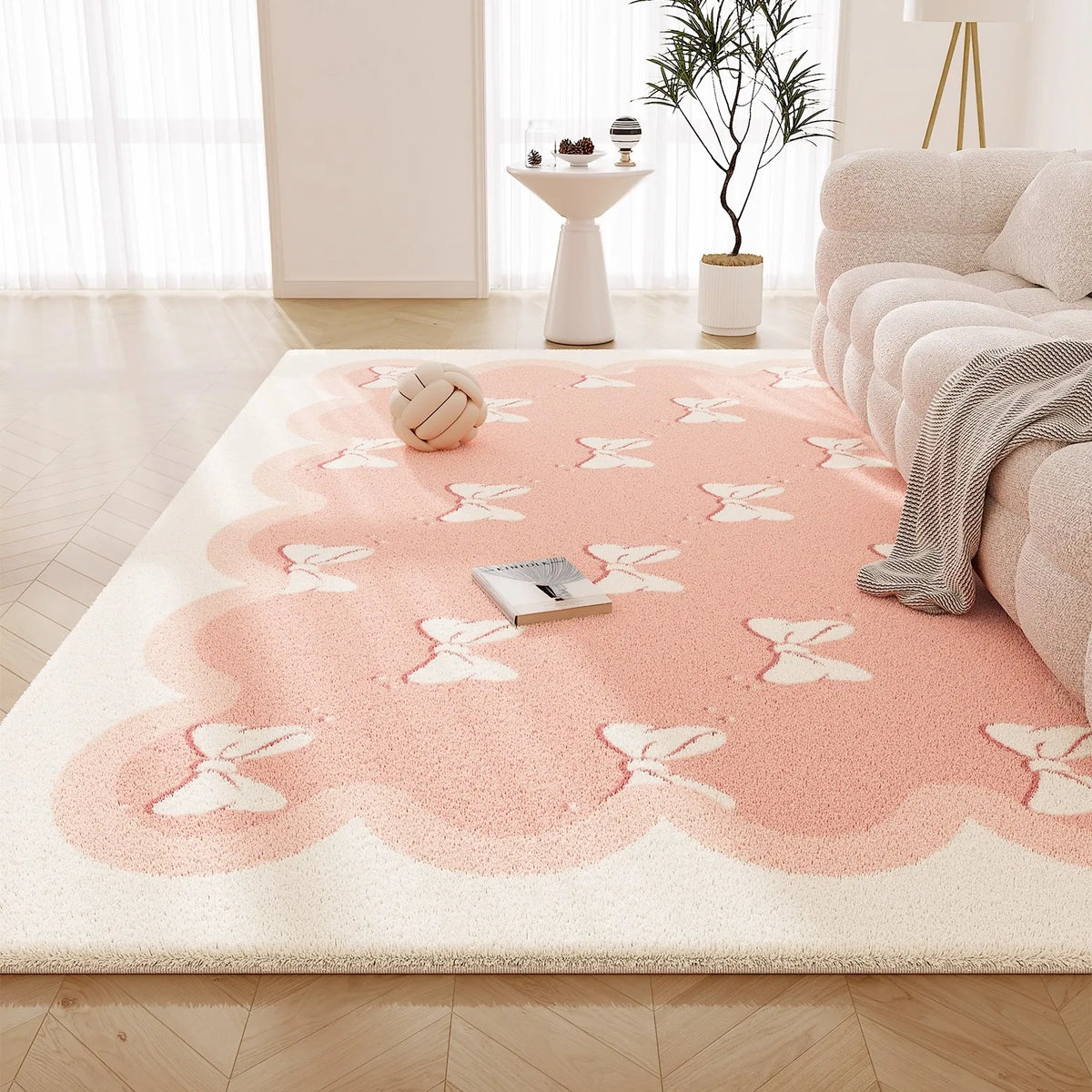 Sweet Pink Living Room Carpet Large Butterfly Print Fluffy Bedroom Rugs Soft Fashionable Ins Style Coffee Table Mats Alfombra 러그