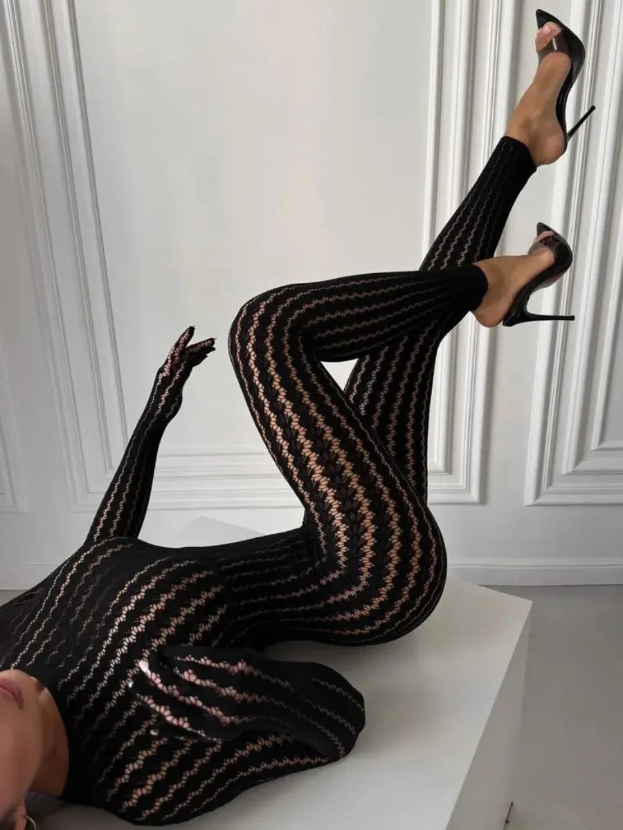 Women's Burgundy Sheer Lace Jumpsuit Long Sleeve Bodycon One Piece Romper Openwork Pattern for Party Club Evening Wear