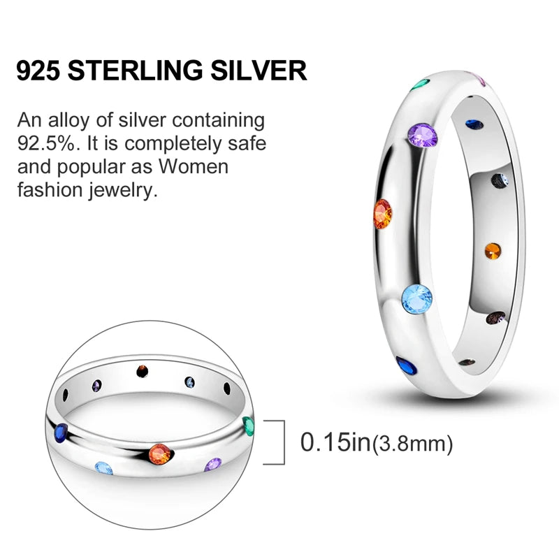 Original 925 Sterling Silver Ring Colorful Diamonds Cubic Zircon Finger Ring For Women Jewelry Wedding Engagement Birthday Gift