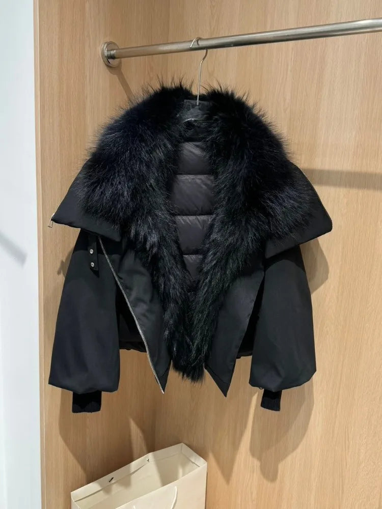 OFTBUY New Winter Jacket Women Large Real Fox Fur Collar Puffer Jacket Loose Warm Parkas Female White Duck Down Coats Female