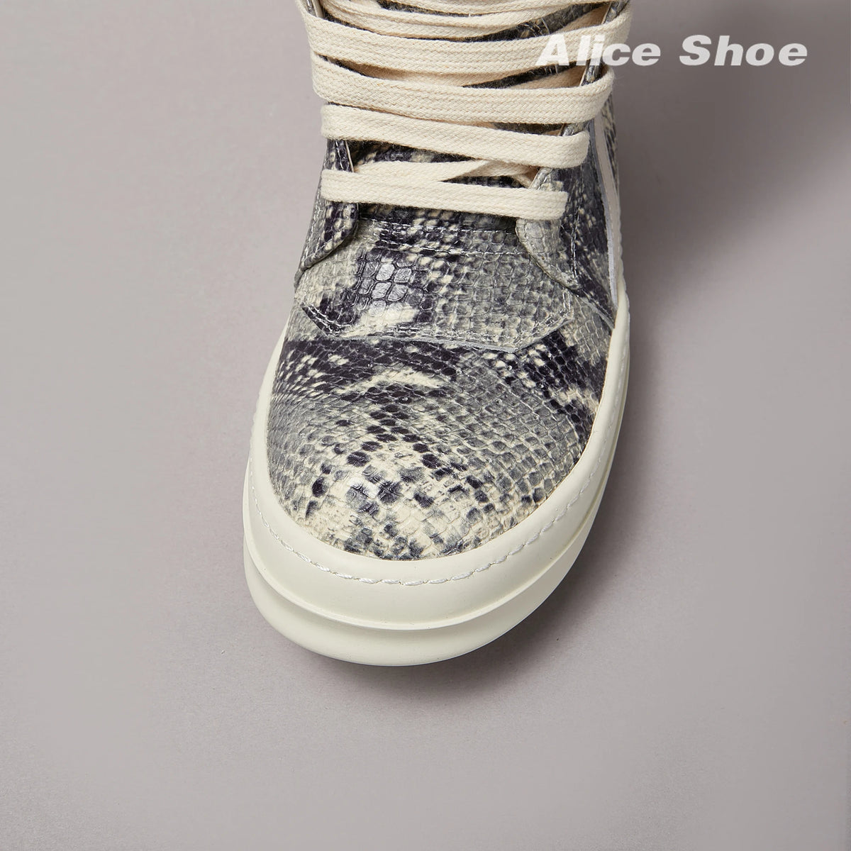 Brand Men Ankle Boot Casual Leather High Top Women Sneaker Python-Embossed Flat Luxury Trainer Designer Platform Grey Flat Shoe