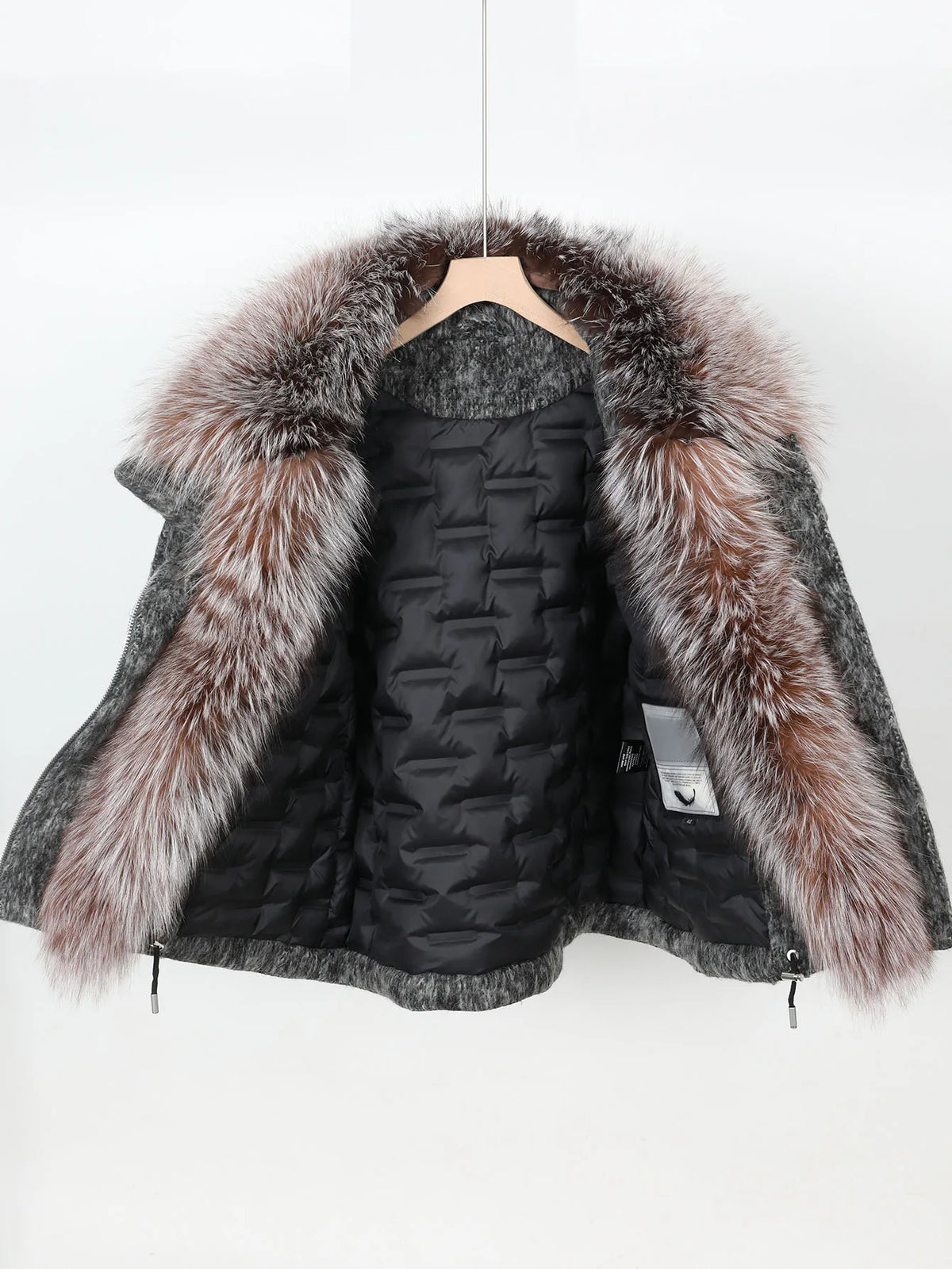 Maomaokong high-end Wool fabric Luxury Women's Big Fox Fur Collar Puffer Jacket Natural Fur down Coat Winter Thickened Warm