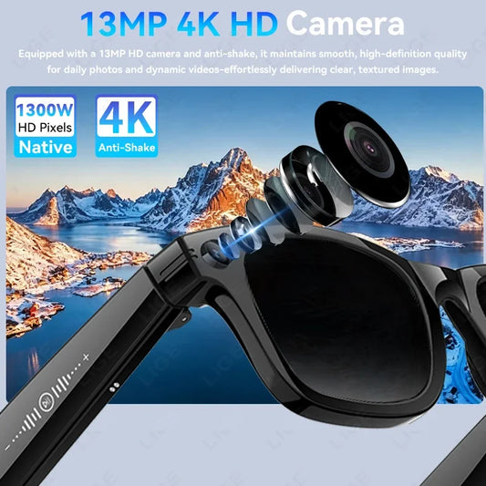 13MP HD Camera Smart Glasses AI Translation Anti-shake Photography Video Recording WIFI Transmission Bluetooth Sports Sunglasses