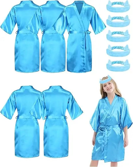 5 Pack Spa Robes for Party Sleepover Slumber Birthday Party Squad Robes DIY Silk Satin Bathrobes with Headband